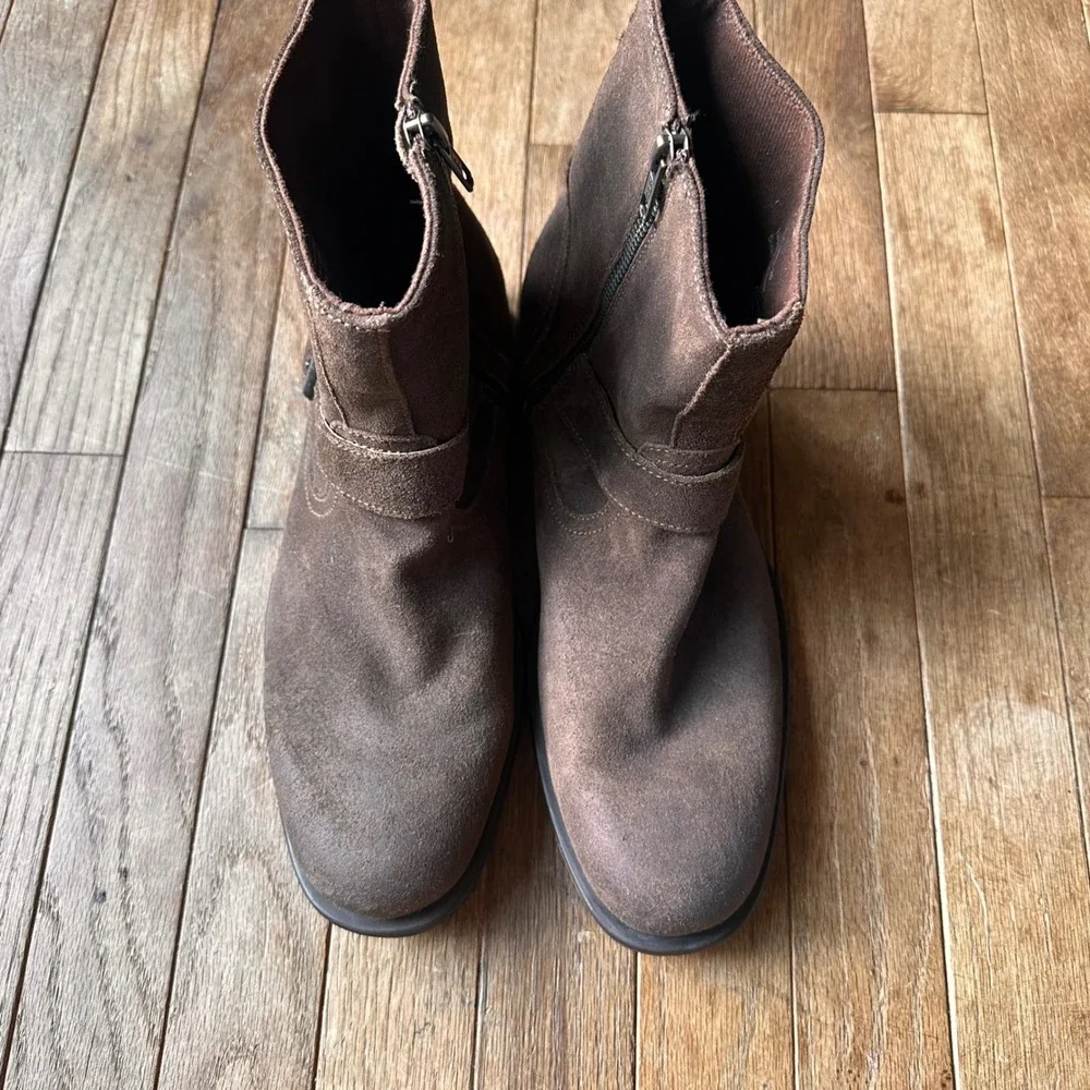 Banana Republic Suede Moto Ankle Boots Mens 8.5 Buckle Brown Rugged Biker Urban